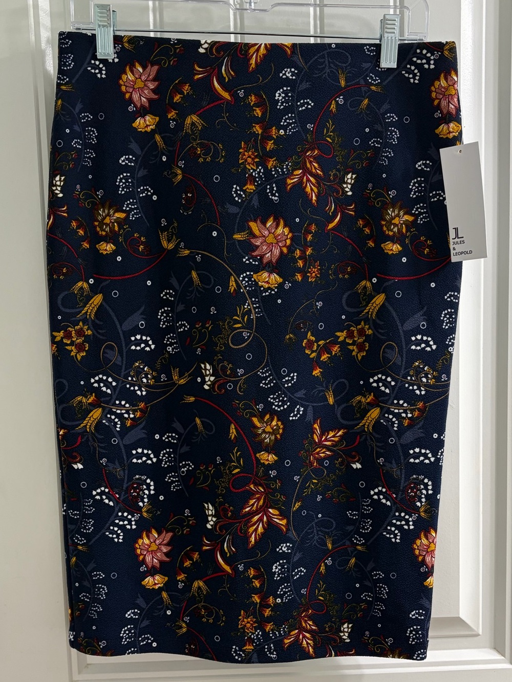 NWT Jules & Leopold Navy Floral Pencil Skirt Yellow Red Blooms S Fall Floral - Picture 3 of 10